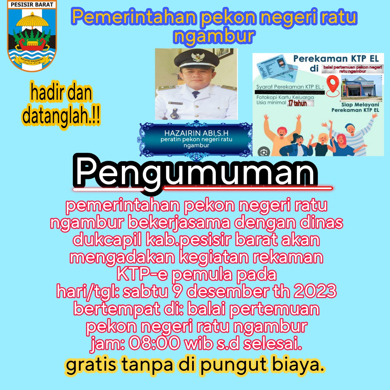 Perekaman KTP-EL di Pekon Negeri Ngambur