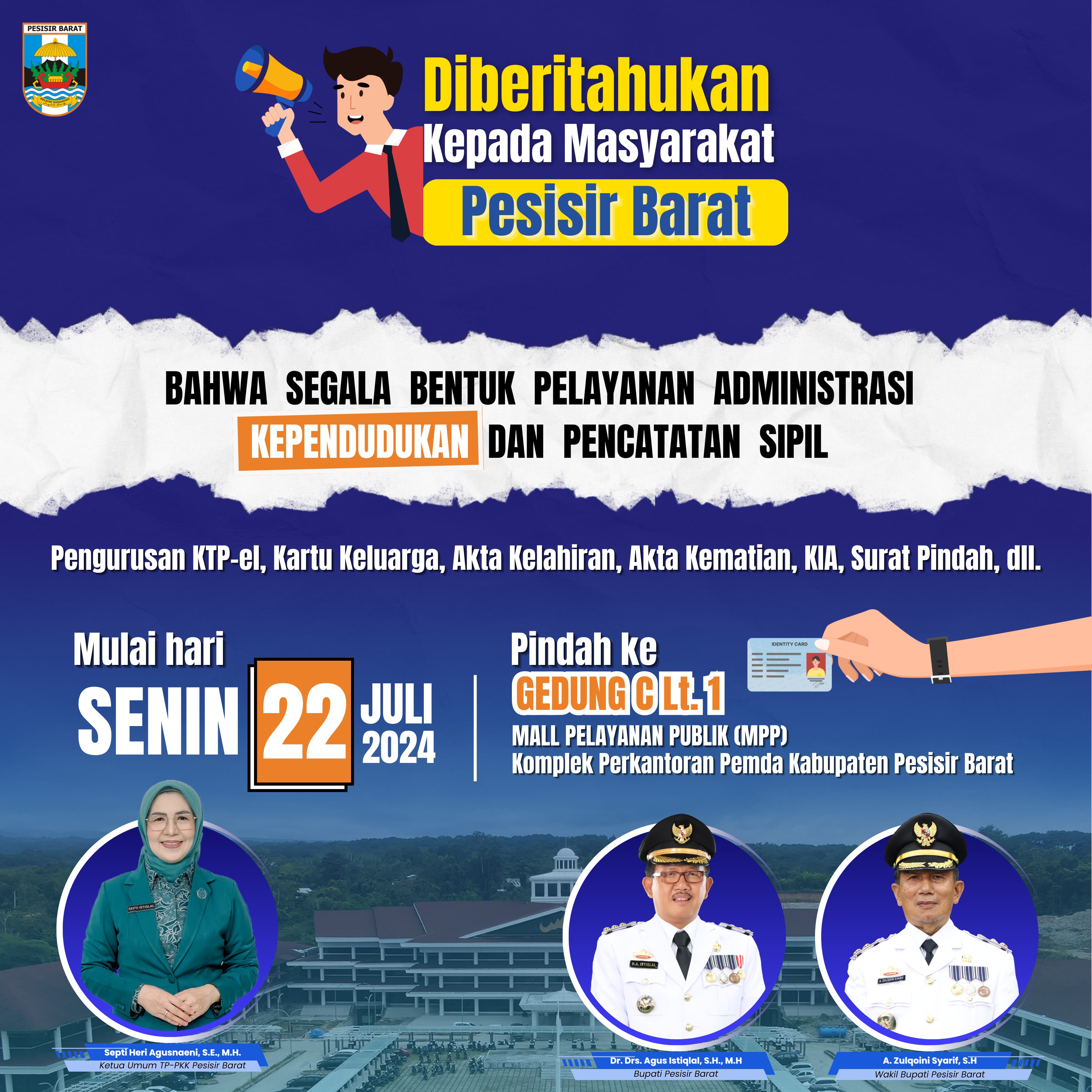 pengumuman Pindah kantor MPP (mall Pelayanan Publik) Kompleks Pemerintah daerah Kabupaten Pesisir Barat