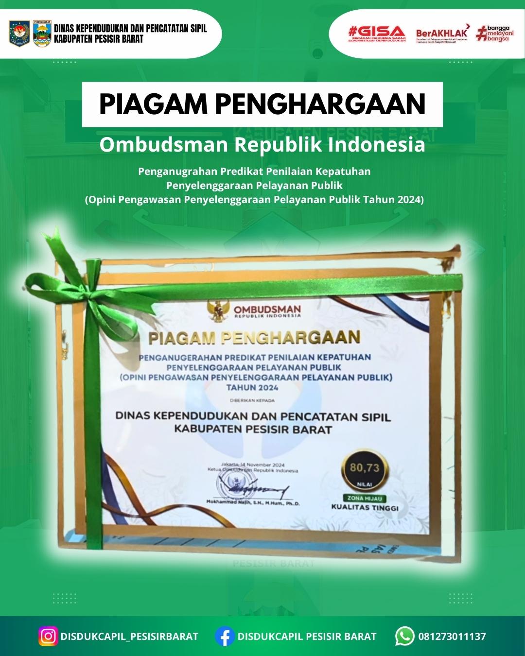PIAGAM PENGHARGAAN Kementerian Pendayagunaan Aparatur Negara dan Reformasi Birokrasi