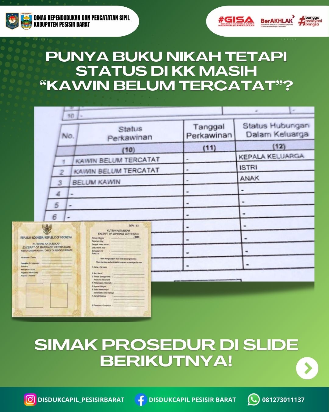Punya Buku Nikah tetapi status di KK masih "KAWIN BELUM TERCATAT