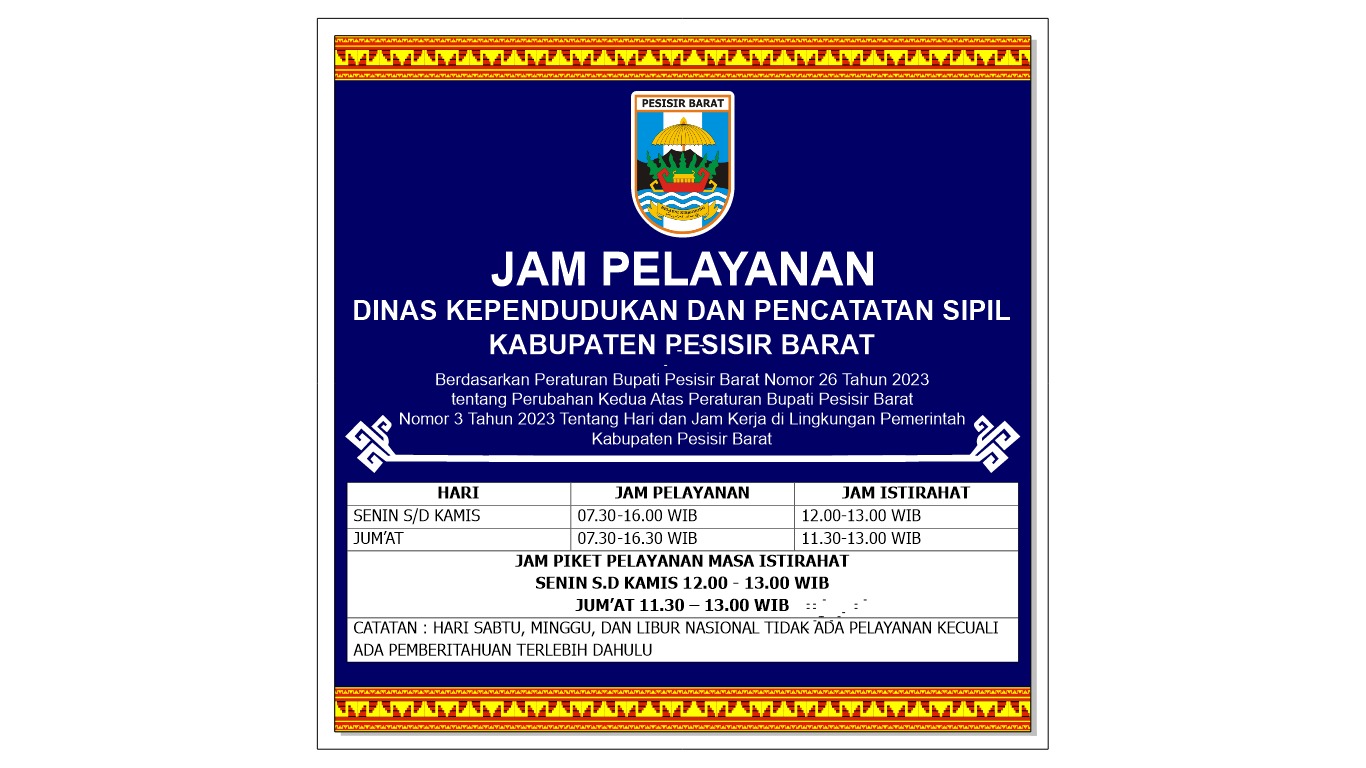 Jam Pelayanan Disdukcapil Pesisir Barat